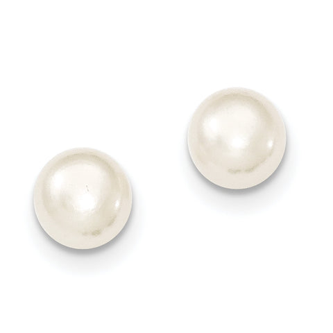 Sterling Silver 8-9mm White FW Cultured Button Pearl Stud Earrings QE7646 - shirin-diamonds