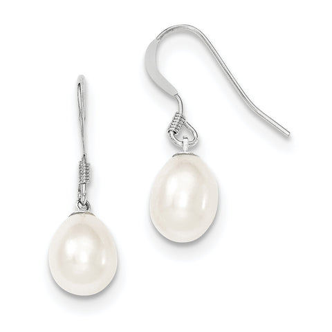 Sterling Silver Rhodium-plated White 8-9mm FWC Pearl Dangle Earrings QE7648 - shirin-diamonds