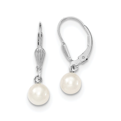 Sterling Silver 6-7mm White FW Cultured Pearl Leverback Earrings QE7650 - shirin-diamonds
