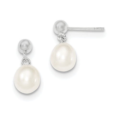 Sterling Silver 7-8mm White FW Cultured Pearl Earrings QE7652 - shirin-diamonds