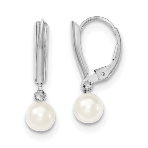 Sterling Silver 6-7mm White FW Cultured Pearl Leverback Earrings QE7654 - shirin-diamonds