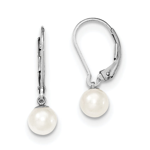 Sterling Silver Rhodium-plated 6-7mm White FWC Pearl Leverback Earrings QE7657 - shirin-diamonds