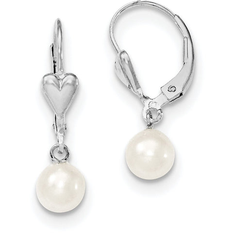 Sterling Silver 6-7mm White FW Cultured Pearl Leverback Earrings QE7661 - shirin-diamonds