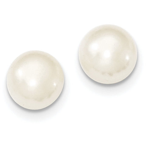 Sterling Silver 10-11mm White FW Cultured Button Pearl Stud Ear QE7665 - shirin-diamonds