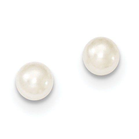 Sterling Silver 5-6mm White FW Cultured Button Pearl Stud Earrings QE7666 - shirin-diamonds