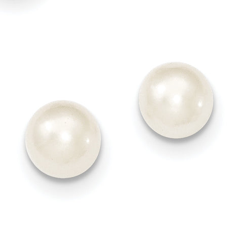 Sterling Silver 7-8mm White FW Cultured Button Pearl Stud Earrings QE7685 - shirin-diamonds