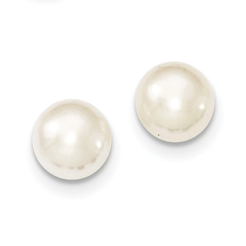 Sterling Silver 9-10mm White FW Cultured Button Pearl Stud Earrings QE7689 - shirin-diamonds
