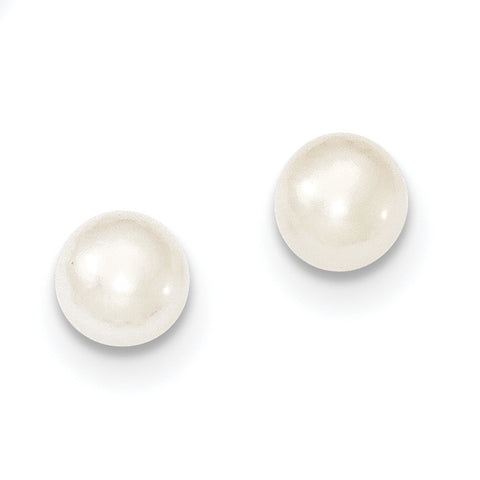 Sterling Silver 6-7mm White FW Cultured Button Pearl Stud Earrings QE7691 - shirin-diamonds