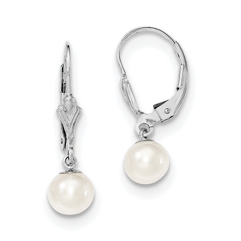 Sterling Silver 6-7mm White FW Cultured Pearl Leverback Earrings QE7703 - shirin-diamonds