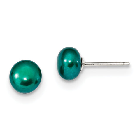 Sterling Silver 6-7mm FW Cultured Button Pearl Teal Earrings QE7806 - shirin-diamonds