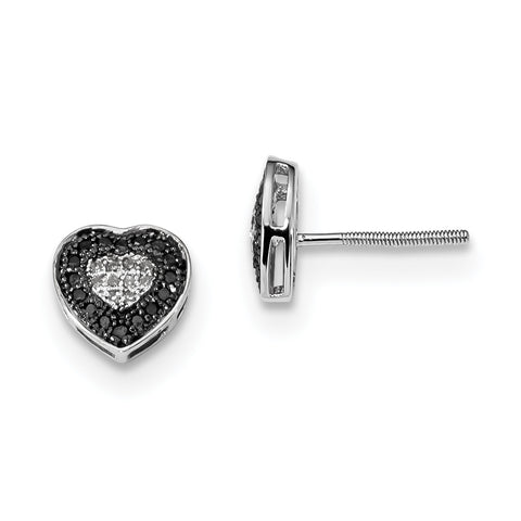 Sterling Silver Black & White Diamond Heart Earrings QE7871 - shirin-diamonds