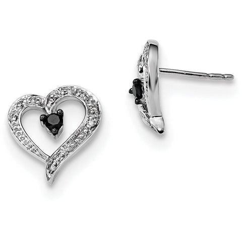 Sterling Silver Black and White Diamond Heart Post Earrings QE7872 - shirin-diamonds