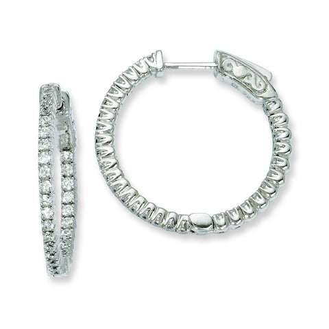 Sterling Silver Rhodium-plated In and Out CZ Hinged Hoop Earrings QE7942 - shirin-diamonds