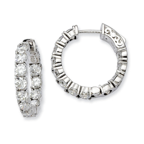 Sterling Silver Rhodium-plated CZ In and Out Hinged Hoop Earrings QE7965 - shirin-diamonds