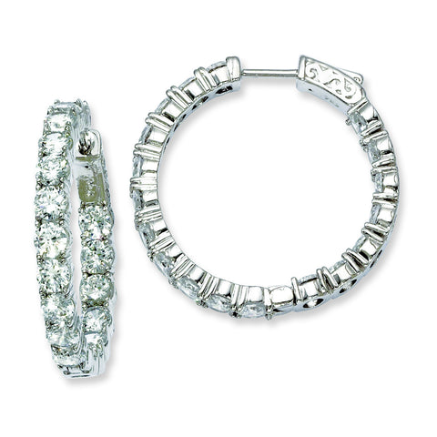 Sterling Silver Rhodium-plated CZ In and Out Hinged Hoop Earrings QE7969 - shirin-diamonds