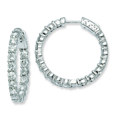 Sterling Silver Rhodium-plated CZ In and Out Hinged Hoop Earrings QE7972 - shirin-diamonds