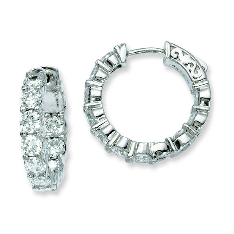 Sterling Silver Rhodium-plated CZ In and Out Hinged Hoop Earrings QE7974 - shirin-diamonds