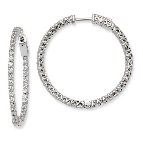 Sterling Silver Rhodium-plated CZ In and Out Hinged Hoop Earrings QE7982 - shirin-diamonds