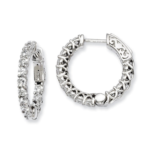 Sterling Silver Rhodium-plated CZ In and Out Hinged Hoop Earrings QE7986 - shirin-diamonds