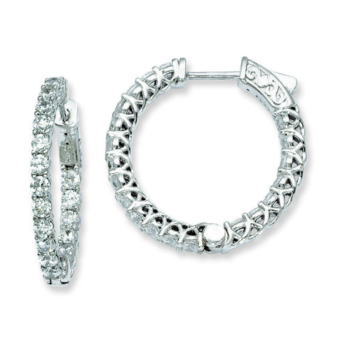 Sterling Silver Rhodium-plated CZ In and Out Hinged Hoop Earrings QE7987 - shirin-diamonds