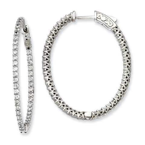 Sterling Silver Rhodium-plated CZ Hinged Oval Hoop Earrings QE7990 - shirin-diamonds