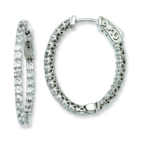 Sterling Silver Rhodium-plated CZ Hinged Oval Hoop Earrings QE7991 - shirin-diamonds