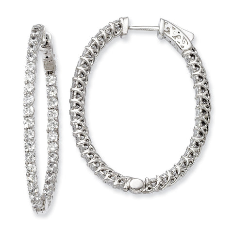Sterling Silver Rhodium-plated CZ Hinged Oval Hoop Earrings QE7992 - shirin-diamonds