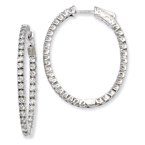 Sterling Silver Rhodium-plated CZ Hinged Oval Hoop Earrings QE7993 - shirin-diamonds