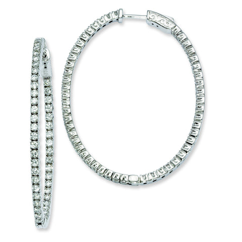 Sterling Silver Rhodium-plated CZ Hinged Oval Hoop Earrings QE7994 - shirin-diamonds