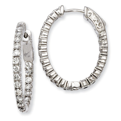 Sterling Silver Rhodium-plated CZ Hinged Oval Hoop Earrings QE7995 - shirin-diamonds