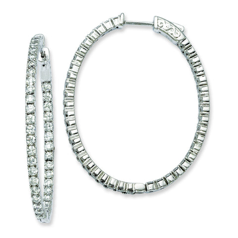 Sterling Silver Rhodium-plated CZ Hinged Oval Hoop Earrings QE7996 - shirin-diamonds