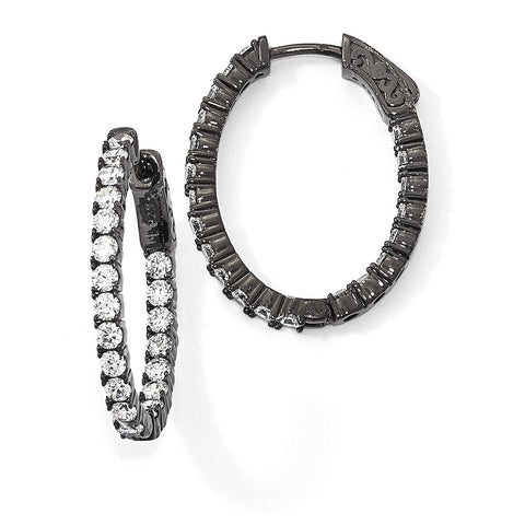Sterling Silver Black-plated In & Out CZ Oval Hoop Earrings QE7997B - shirin-diamonds