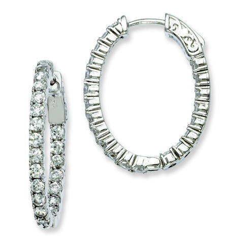 Sterling Silver Rhodium-plated CZ Hinged Oval Hoop Earrings QE7997 - shirin-diamonds