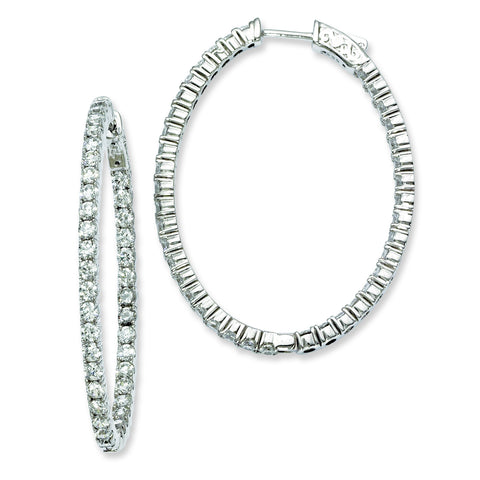 Sterling Silver Rhodium-plated CZ Hinged Oval Hoop Earrings QE7998 - shirin-diamonds
