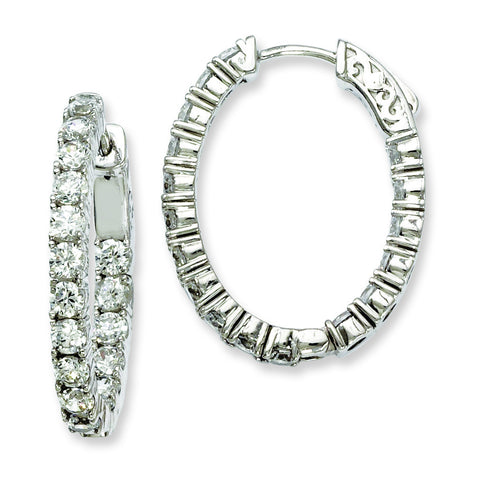 Sterling Silver Rhodium-plated CZ Hinged Oval Hoop Earrings QE7999 - shirin-diamonds
