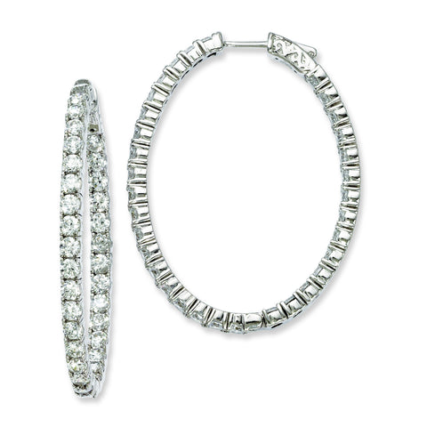 Sterling Silver Rhodium-plated CZ Hinged Oval Hoop Earrings QE8000 - shirin-diamonds