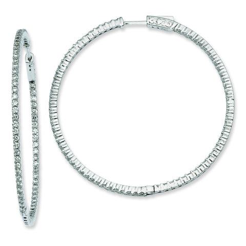 Sterling Silver Rhodium-plated CZ In and Out Hinged Hoop Earrings QE8003 - shirin-diamonds