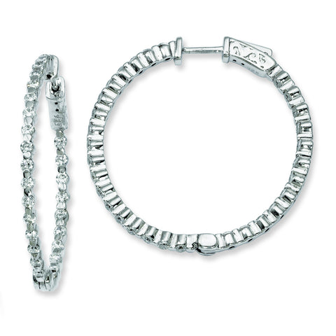 Sterling Silver Rhodium-plated CZ In and Out Hinged Hoop Earrings QE8009 - shirin-diamonds