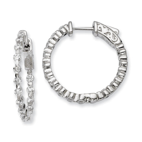 Sterling Silver Rhodium-plated CZ In and Out Hinged Hoop Earrings QE8011 - shirin-diamonds