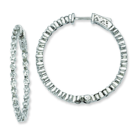 Sterling Silver Rhodium-plated CZ In and Out Hinged Hoop Earrings QE8012 - shirin-diamonds