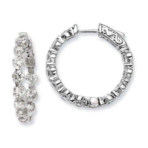 Sterling Silver Rhodium-plated CZ In and Out Hinged Hoop Earrings QE8017 - shirin-diamonds
