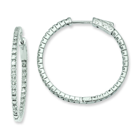 Sterling Silver Rhodium-plated CZ In and Out Hinged Hoop Earrings QE8024 - shirin-diamonds