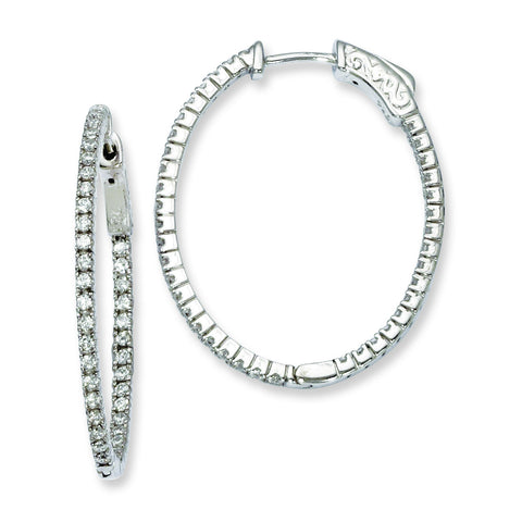 Sterling Silver Rhodium-plated CZ Hinged Oval Hoop Earrings QE8029 - shirin-diamonds