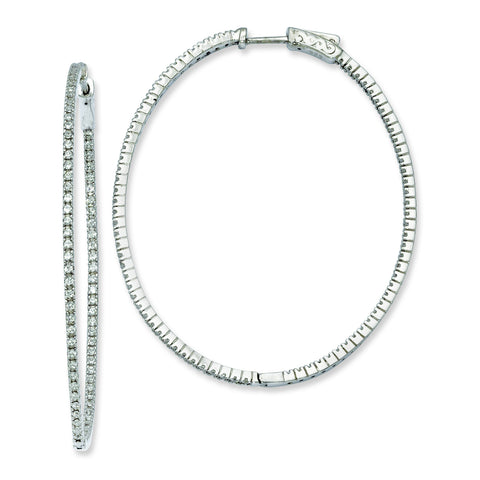 Sterling Silver Rhodium-plated CZ Hinged Oval Hoop Earrings QE8030 - shirin-diamonds