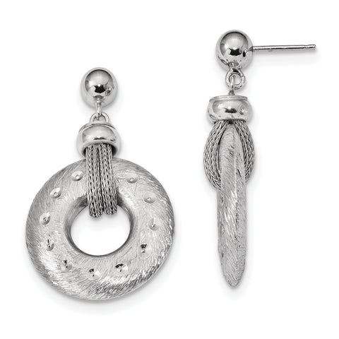 Sterling Silver Rhodium-plated Textured & Polished Circle Post Earrings QE8064 - shirin-diamonds