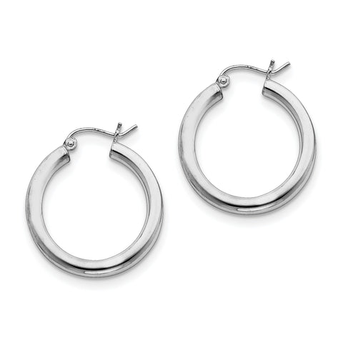Sterling Silver Rhodium-plated 3mm Round Hoop Earrings QE808 - shirin-diamonds