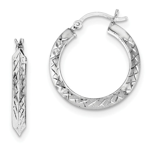 Sterling Silver Rhodium Plated Diamond Cut Hoop Earrings QE8211 - shirin-diamonds