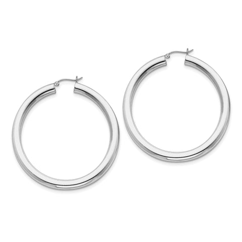 Sterling Silver Rhodium-plated 5mm Round Hoop Earrings QE823 - shirin-diamonds