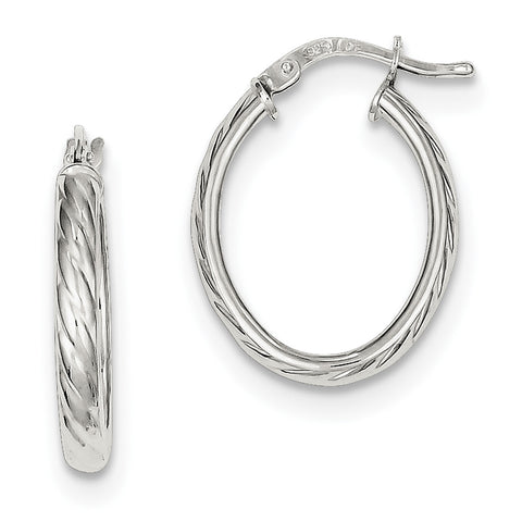 Sterling Silver Textured Hollow Oval Hoop Earrings QE8257 - shirin-diamonds