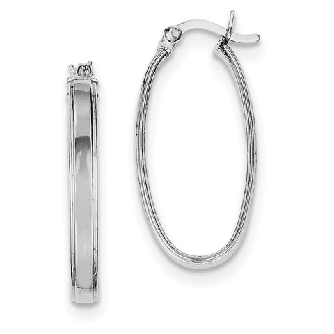 Sterling Silver Rhodium Plated Oval Hoop Earrings QE8274 - shirin-diamonds